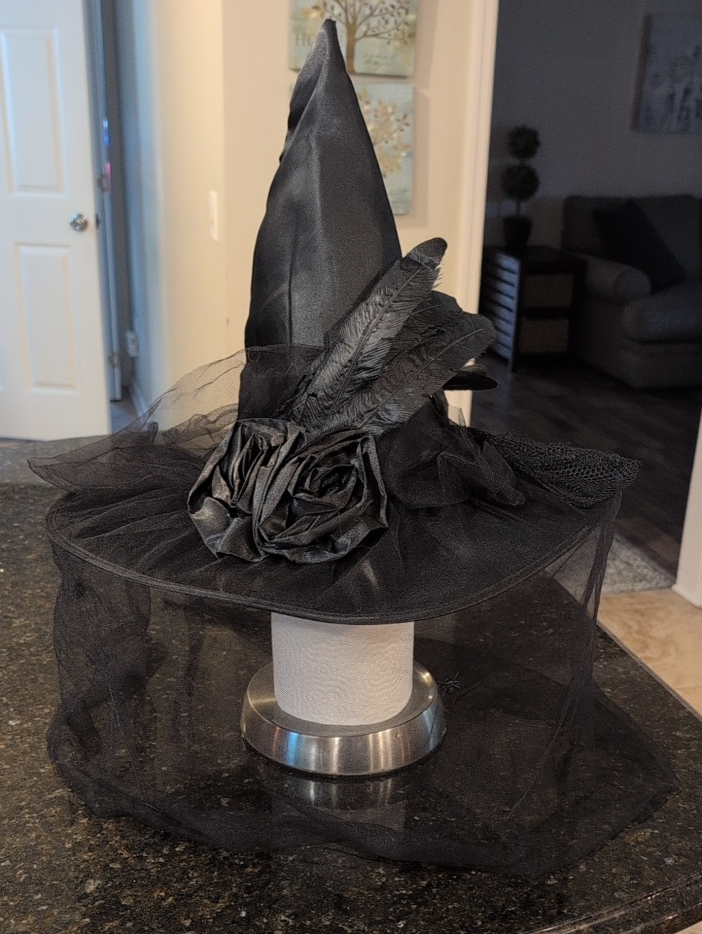 Black Witch Hat with Veil - Halloween
